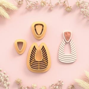 Cortadores de galletas texturizados con forma de lágrima – juego de 3 cortadores de arcilla polimérica – borlas para joyería DIY – diseño gráfico moderno – de 30 a 50 mm – EP-262