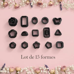Set of 15 Mini Geometric & Flower Cookie Cutters – 1 to 2 cm – Polymer Clay Jewelry Cutting – Made in France