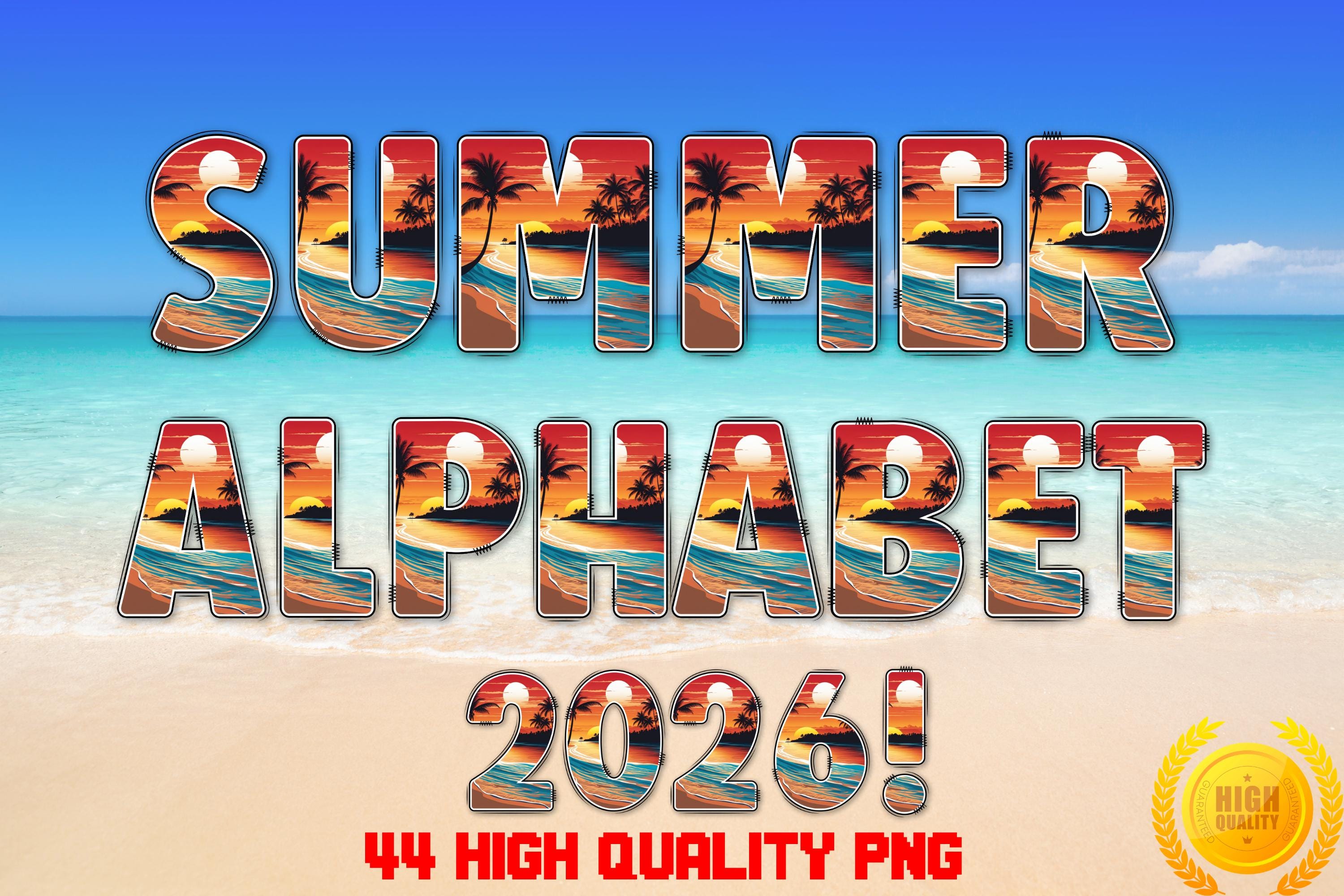 Summer Alphabet 2026 PNG Retro Sunset Sublimation Design Beach Letters ...
