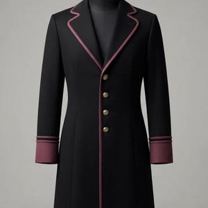 Vintage Halloween Contrast Trim Long Coat | Gothic Longline Outerwear | Spooky Costume Coat | Alternative vintage jacket