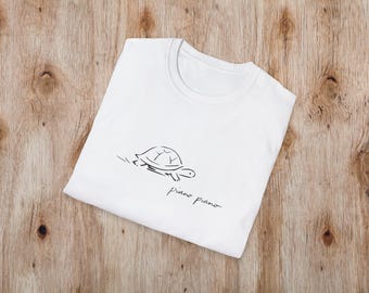 Piano Piano Tee, Italian Saying with Turtle Design, Motivational Patience Apparel, Unisex Softstyle T-Shirt