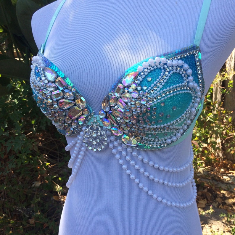 Crystal Shell Mermaid Bra Rave Bra Rave Outfit Made To Etsy
