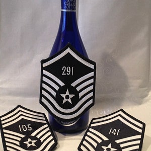 EMBROIDERED TO ORDER - Embroidered Promotion Line Number on One Air Force Stripe (CMSgt or SMSgt or MSgt)