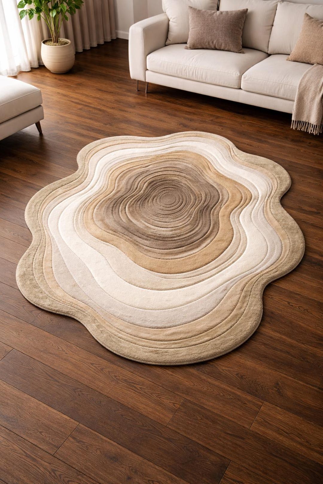 Organic Contour Rug Modern Sculpted Wool Rug | Organic Contour, Beige Cream Abstract Carpet ...