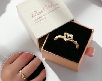 Gold Heart Open Ring Minimalist CZ Adjustable Promise Ring