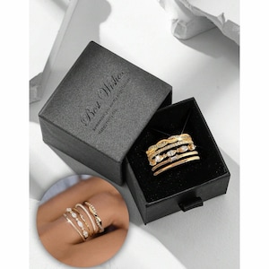 Gold Cubic Zirconia Stackable Ring Set Elegant Jewelry