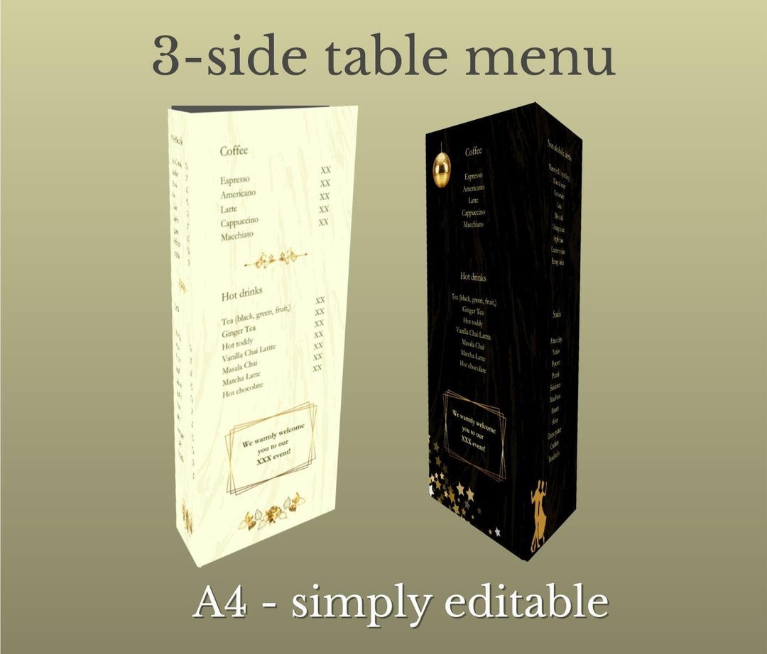 Table Side Menu 3-side Table Menu - Canva Template - Etsy