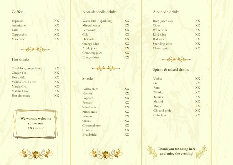 3-side Table Menu - Canva Template - Etsy