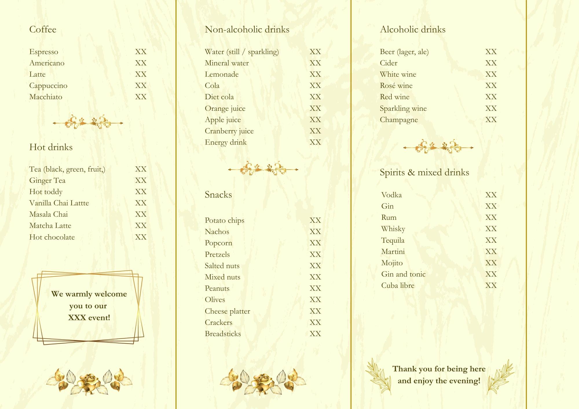 3-side Table Menu - Canva Template - Etsy