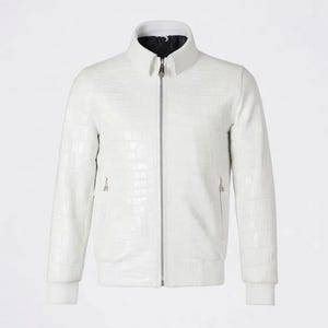 Men's Crocodile Embossed Leather Jacket – Slim Fit Biker Coat - Gift for Him