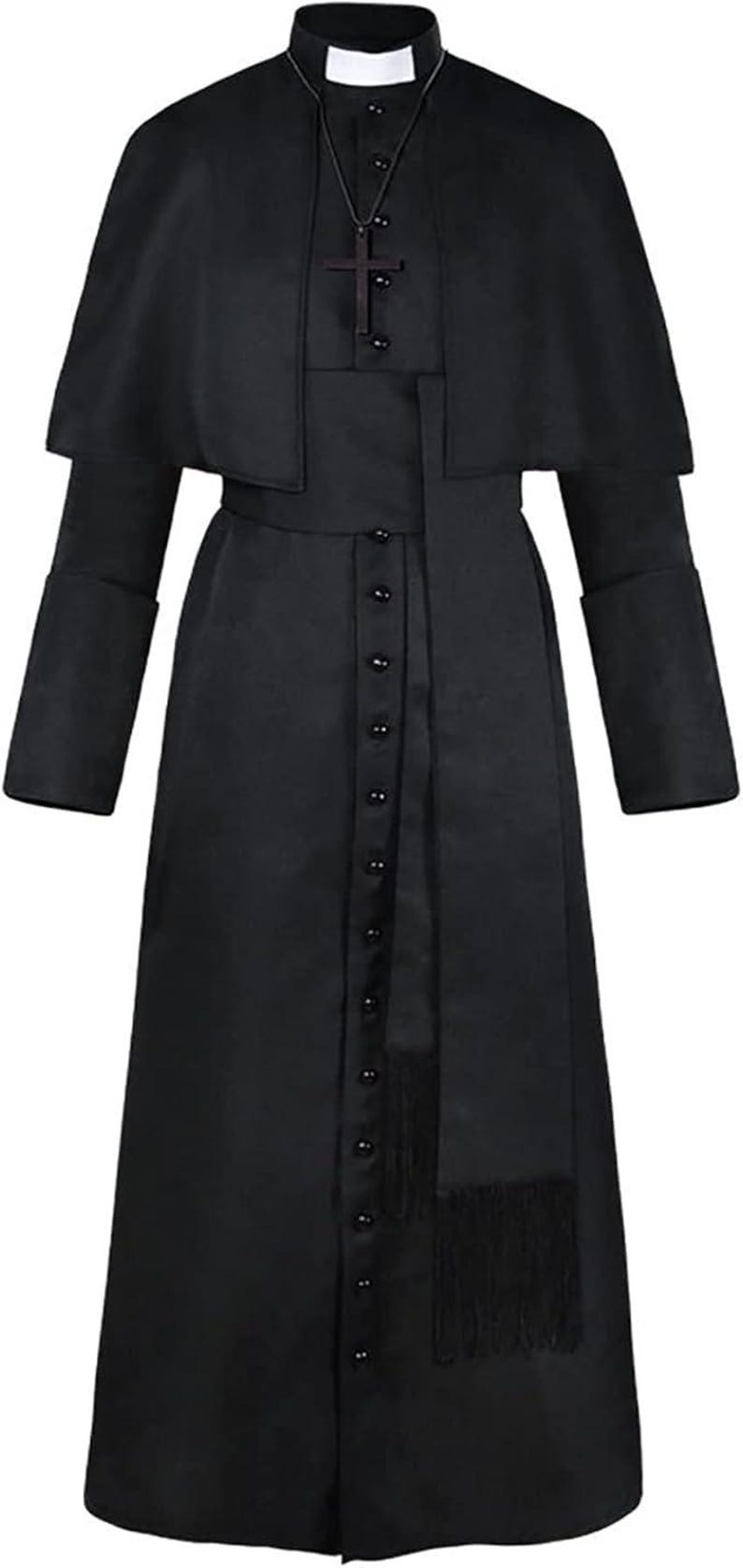 Men’s Priest Costume Black Cassock Robe With Shoulder Cape Catholic ...