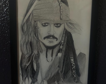 Kapitein Jack Sparrow - Originele grafiettekening met handtekening, 9x12 inch.