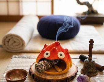Quemador de Palo Santo de cerámica Calcifer – Soporte para incienso de demonio de fuego para meditación, regalo único para inauguración de casa y regalo espiritual