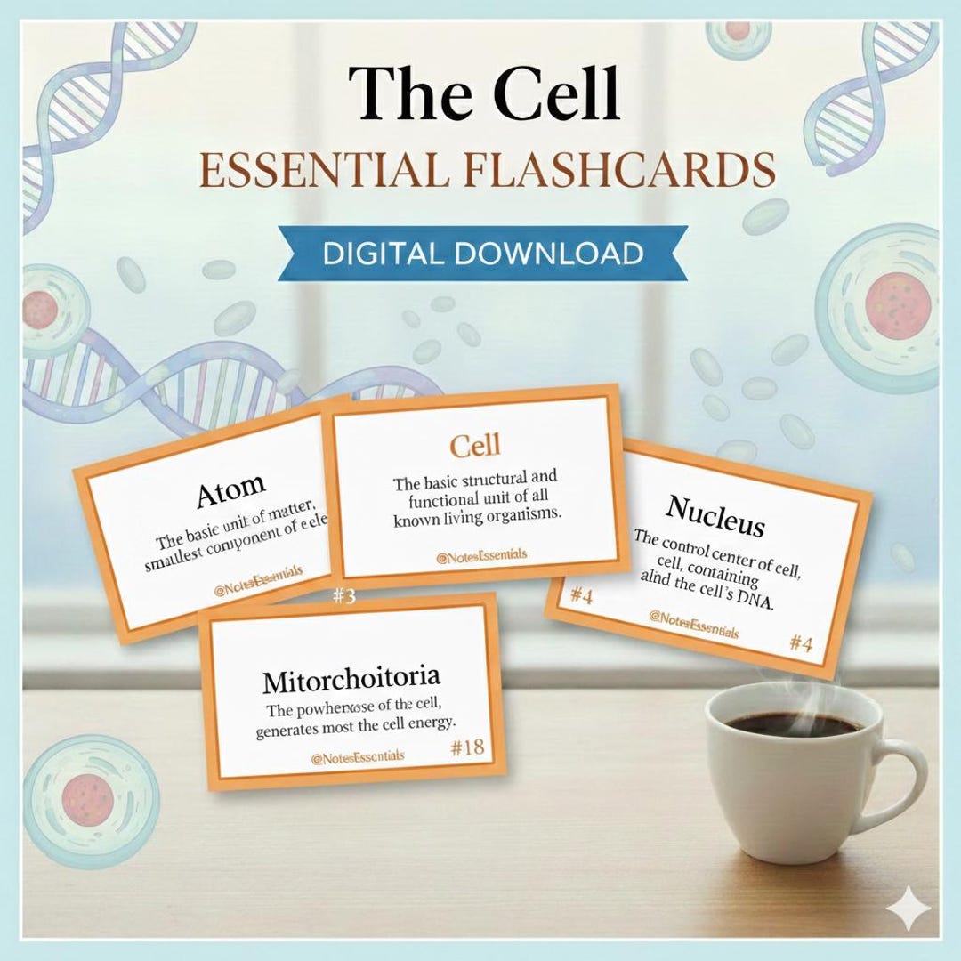 Learning Flash Cards Cells 46 Printable Fundamentals of the Cell Flashcards | Medical, Nursing ...