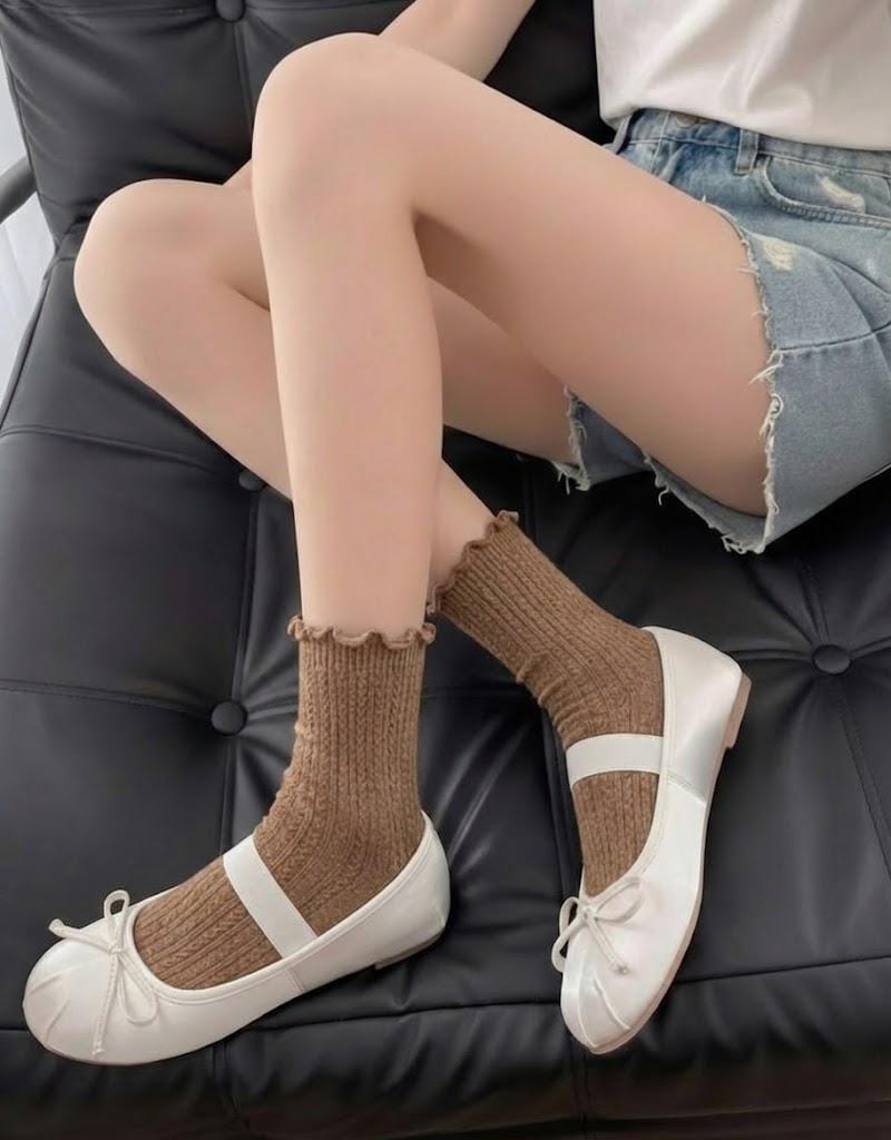 Cozy Ribbed Cotton Socks with Ruffle Detail - Soft Stretchy Casual Sock for Women in 6 Colors, Comfortable Ankle Socks for Everyday Wear