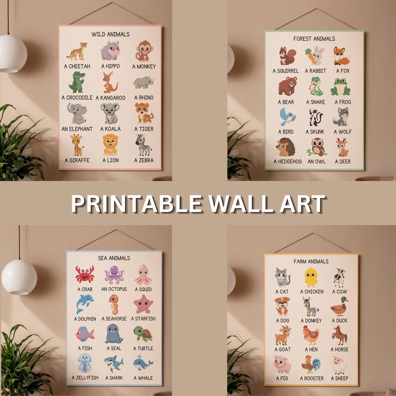 Animal Posters for Kids Classroom Decor | ESL Wall Art Bundle ...