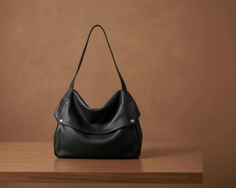 Bolso tote hobo de piel auténtica, bolso de hombro holgado, bolso minimalista para el día a día, regalo para ella.