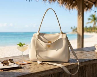 Bolso minimalista, bolso tote de piel auténtica, asa superior de piel de diseño, regalo para ella.
