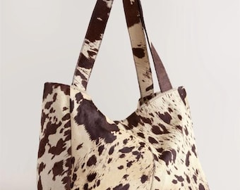 Bolso de mano de piel de vaca para mujer, bolso de piel con pelo, bolso de hombro estilo western boho, bolso de mano con estampado de vaca hecho a mano, regalo rústico