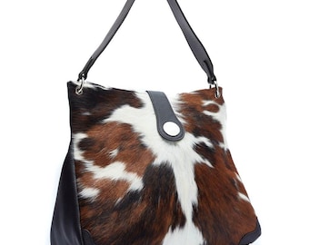 Luxury Cowhide Hobo Bag | Handmade Hair-On-Hide Weekender Travel Unisex Western Leather Bag