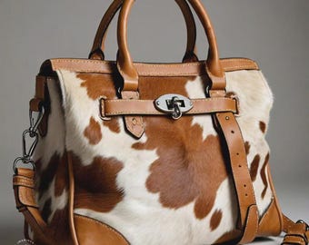 Bolso de mano de piel de vaca para mujer, bolso de piel con pelo, cartera de piel auténtica, bolso de mano estilo boho western, bolso de hombro grande, bolso de viaje rústico
