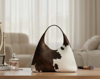 Cowhide Hobo Bag, Handmade Hair-on Hide Leather Tote Shoulder, Western Boho Purse, GIFT FOR HER