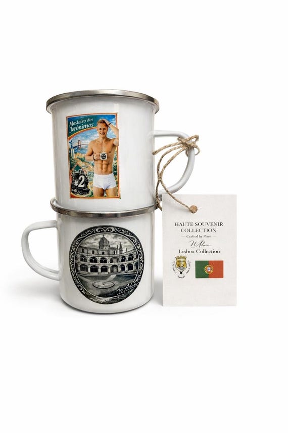 Vintage Emaille Tasse „Lisboa Collection –#2 Mosteiro dos Jerónimos“ Souvenir Becher | Portugal Geschenk