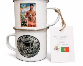 Vintage Emaille Tasse „Lisboa Collection –#3 Eléctrico“ Souvenir Becher | Portugal Geschenk | Haute Souvenir Collection