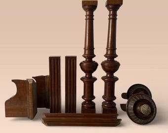 Colonne antiche in mogano – Parti di pianoforte di recupero architettonico vittoriano, restauro di mobili del 1885 circa