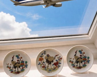 Piattini in porcellana vintage Lufthansa - Set di 3 - Design a gru - Oggetto da collezione della compagnia aerea
