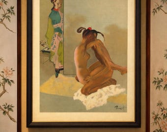 Splendida stampa artistica vintage francese di Brénot – Sensuale scena di nudo orientalista – Edizione limitata di metà secolo