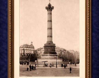 Fotografia antica di Place de la Bastille a Parigi del 1907 – Stampa seppia del monumento alla colonna di luglio