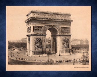Fotografia originale di Parigi del 1907 - Arco di Trionfo - Stampa antica seppia - Quadro di architettura francese