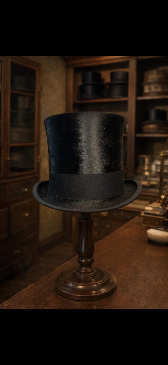 Antique Late 19th Century Black Silk Top Hat with Original Box – Exceptional Condition