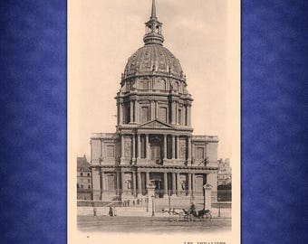 Fotografia d'epoca di Parigi del 1907 - Les Invalides, stampa architettonica in seppia, monumento francese, opera d'arte storica da appendere al muro.