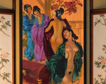Splendida stampa artistica vintage francese di Brénot – Sensuale scena di nudo orientalista – Edizione limitata di metà secolo