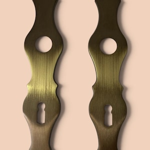 Vintage Brass Spoon Style Door Backplates Pair, Jugendstil Escutcheons, Burnished Brass Architectural Hardware