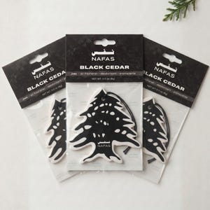 Nafas Black Cedar Car Air Freshener, Cedar x Ice Scent + Free Lebanon Cedar Sticker Pack Included