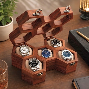 Solid Wood Hexagon Watch Box, Watch Organizer, Handcrafted Display Case