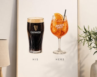Stampa "His & Hers Guinness Aperol Spritz" / Decorazione murale per coppia da bar (Download digitale)