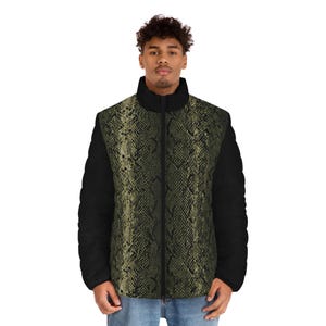 Doudoune homme en peau de serpent, manteau streetwear imprimé python, blouson aviateur zippé pour l'hiver