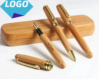 4pcs set Custom LOGO Bamboo Wooden Signature Ballpoint Pen