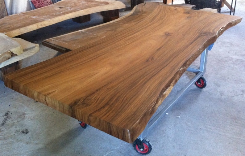 Live Edge Custom Made Dining Table Reclaimed Golden Acacia Wood Single Slab 8.5 Ft length image 2