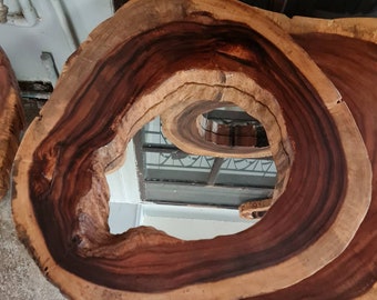 Custom Made Reclaimed Golden Acacia Wood Live Edge Mirror/ Reclaimed Wood 70's cm in Diameter