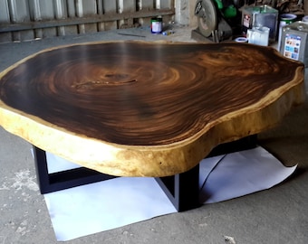 Live Edge Round Coffee Table 43" X 48" x 17.5" Grade AAA Reclaimed Golden Thai Acacia Wood Solid Cross Cut Slab(Natural Shape Custom Made)