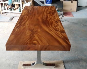 Custom Made 8.5ft In Length Straight Edge Golden Acacia Wood Single Slab Dining Table/Conference Table