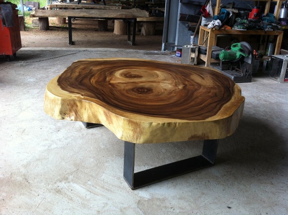 Live Edge Golden Walnut Slab Coffee Table