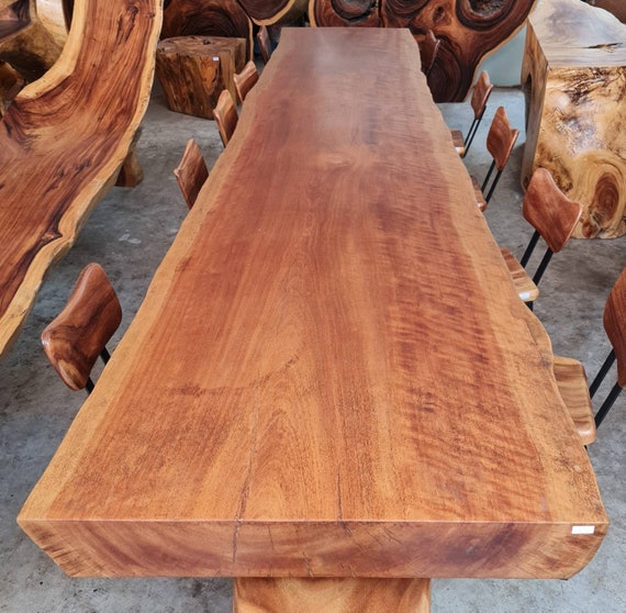 Mesa de comedor suspendida de acrílico, tablero de madera maciza natural,  mesa de comedor rectangular moderna para 4-8 (tamaño: mesa-86.6x39.4x29.5
