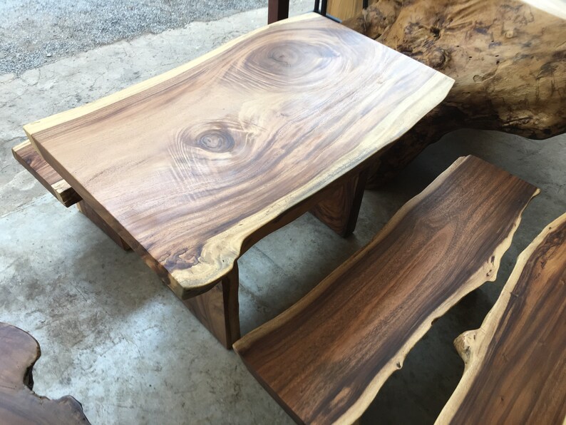 Live Edge Dining Table and Two Bench Set Reclaimed Golden Etsy