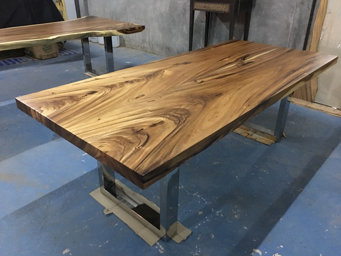 Custom Made Order Straight Edge Book Match Dining Table Two Solid